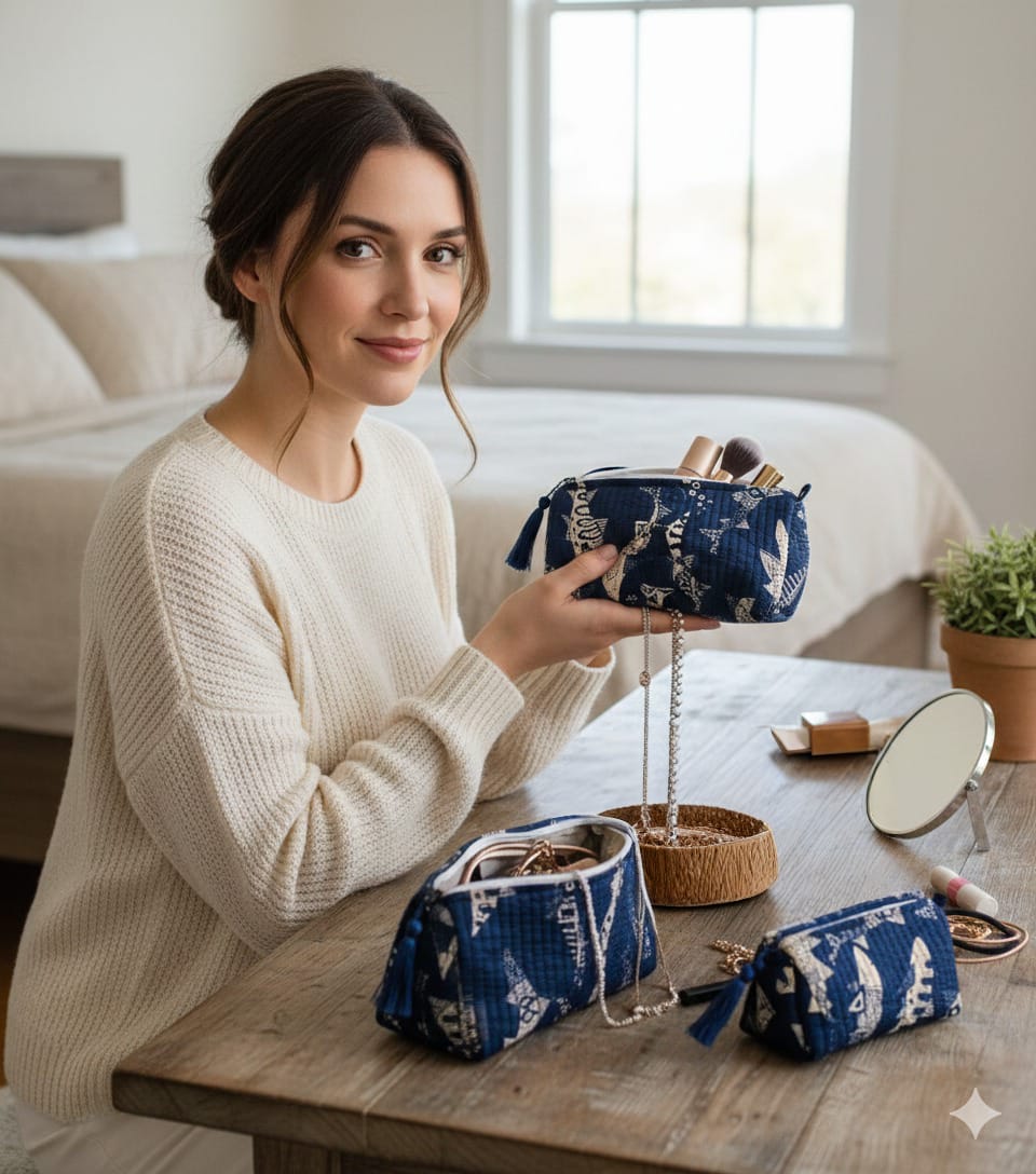 Set of 3 cosmetic bag/pouches with waterproof lining