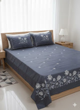 Embroidered Bedsheet Set with 2 Quilted Pillow Covers (108 × 108)