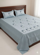 Embroidered Bedsheet Set with 2 Quilted Pillow Covers (108 × 108)