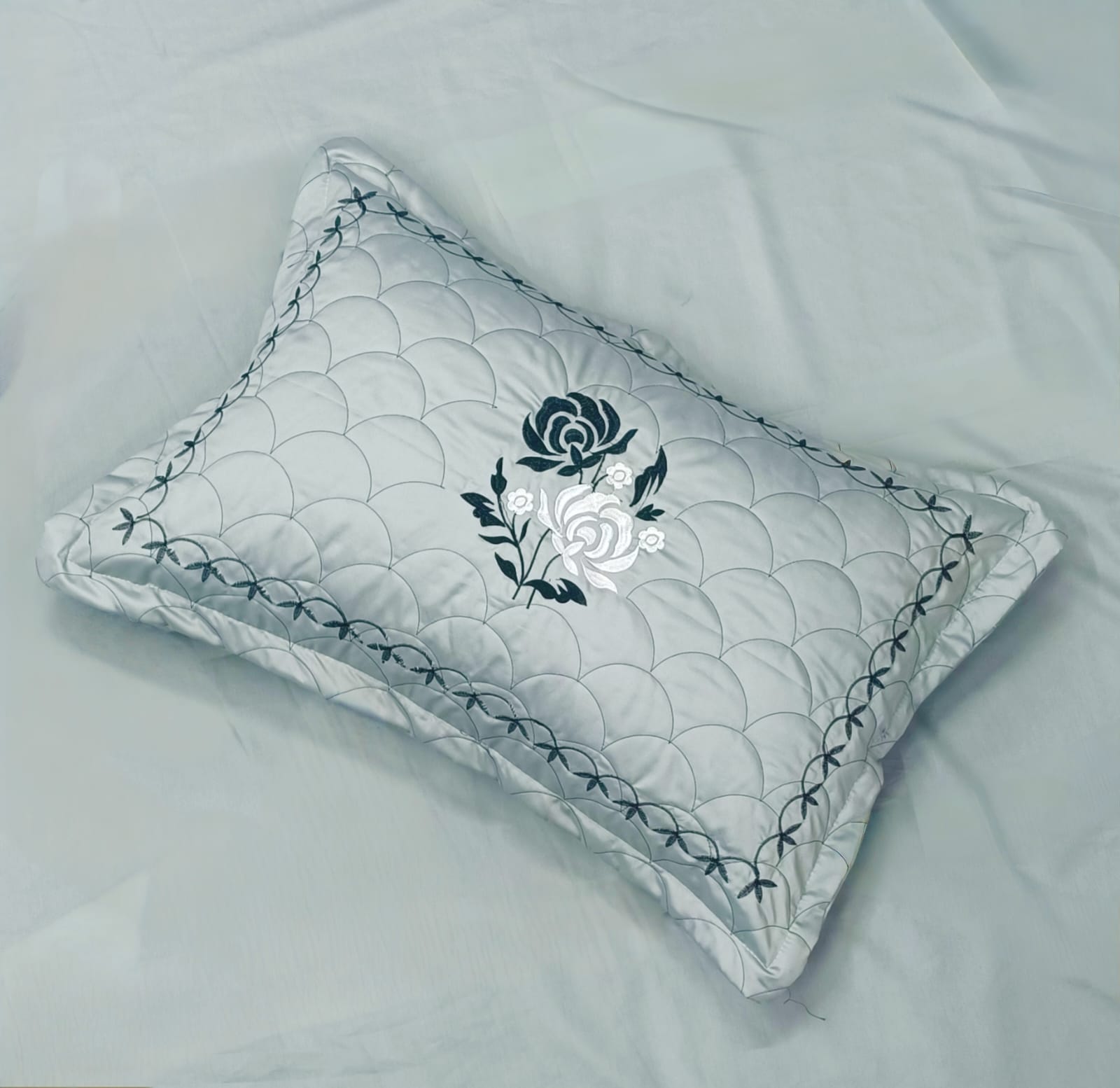 Embroidered Bedsheet Set with 2 Quilted Pillow Covers (108 × 108)