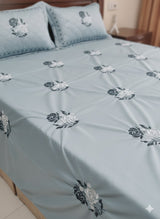 Embroidered Bedsheet Set with 2 Quilted Pillow Covers (108 × 108)