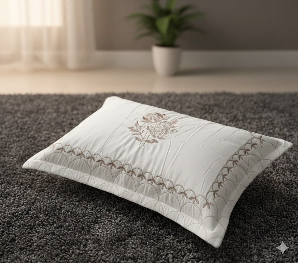 Embroidered Bedsheet Set with 2 Quilted Pillow Covers (108 × 108)