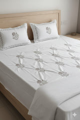 Embroidered Bedsheet Set with 2 Quilted Pillow Covers (108 × 108)