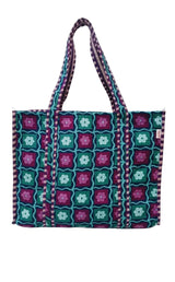 Handblock Printed Quilted Tote Bag without zip/button 17x18x 6 inches
