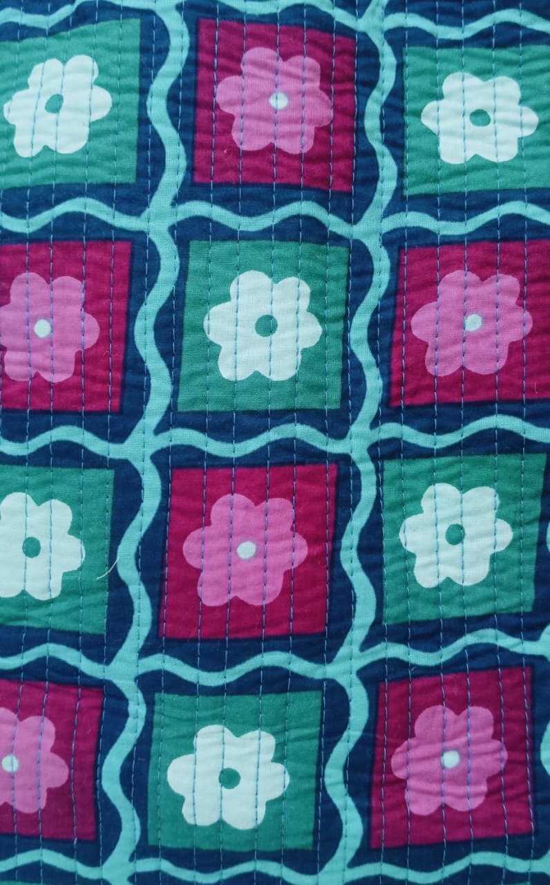 Handblock Printed Quilted Tote Bag without zip/button 17x18x 6 inches