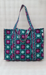 Handblock Printed Quilted Tote Bag without zip/button 17x18x 6 inches