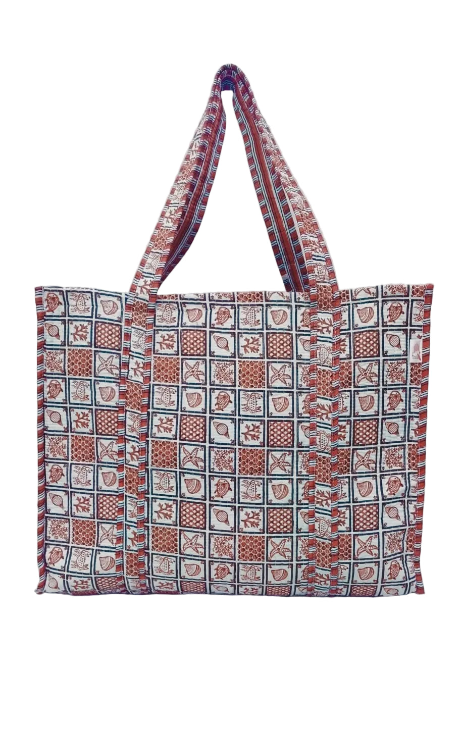 Handblock Printed Quilted Tote Bag without zip/button 17x18x 6 inches