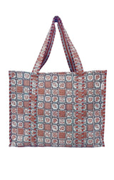 Handblock Printed Quilted Tote Bag without zip/button 17x18x 6 inches