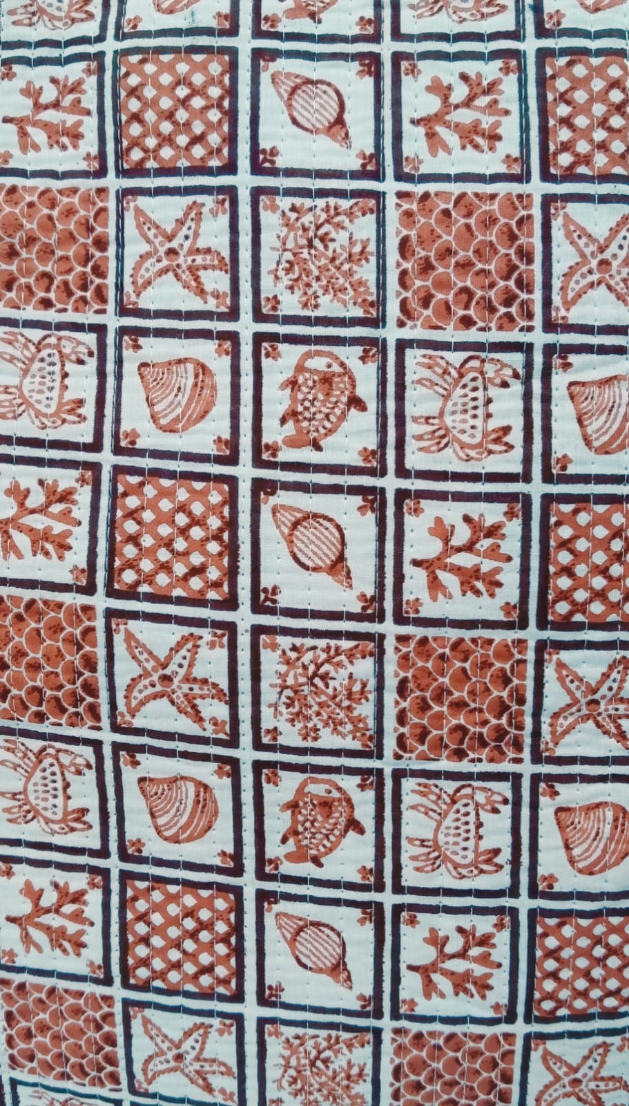 Handblock Printed Quilted Tote Bag without zip/button 17x18x 6 inches