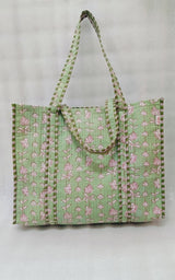 Handblock Printed Quilted Tote Bag without zip/button 17x18x 6 inches