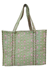 Handblock Printed Quilted Tote Bag without zip/button 17x18x 6 inches