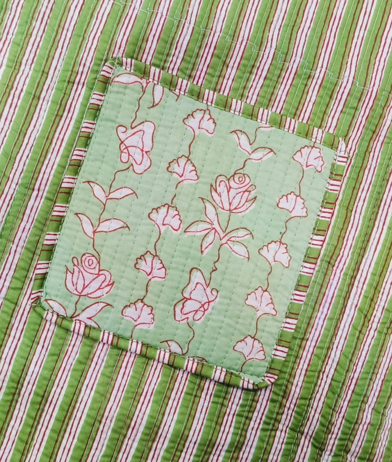 Handblock Printed Quilted Tote Bag without zip/button 17x18x 6 inches