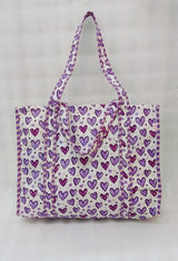 Handblock Printed Quilted Tote Bag without zip/button 17x18x 6 inches