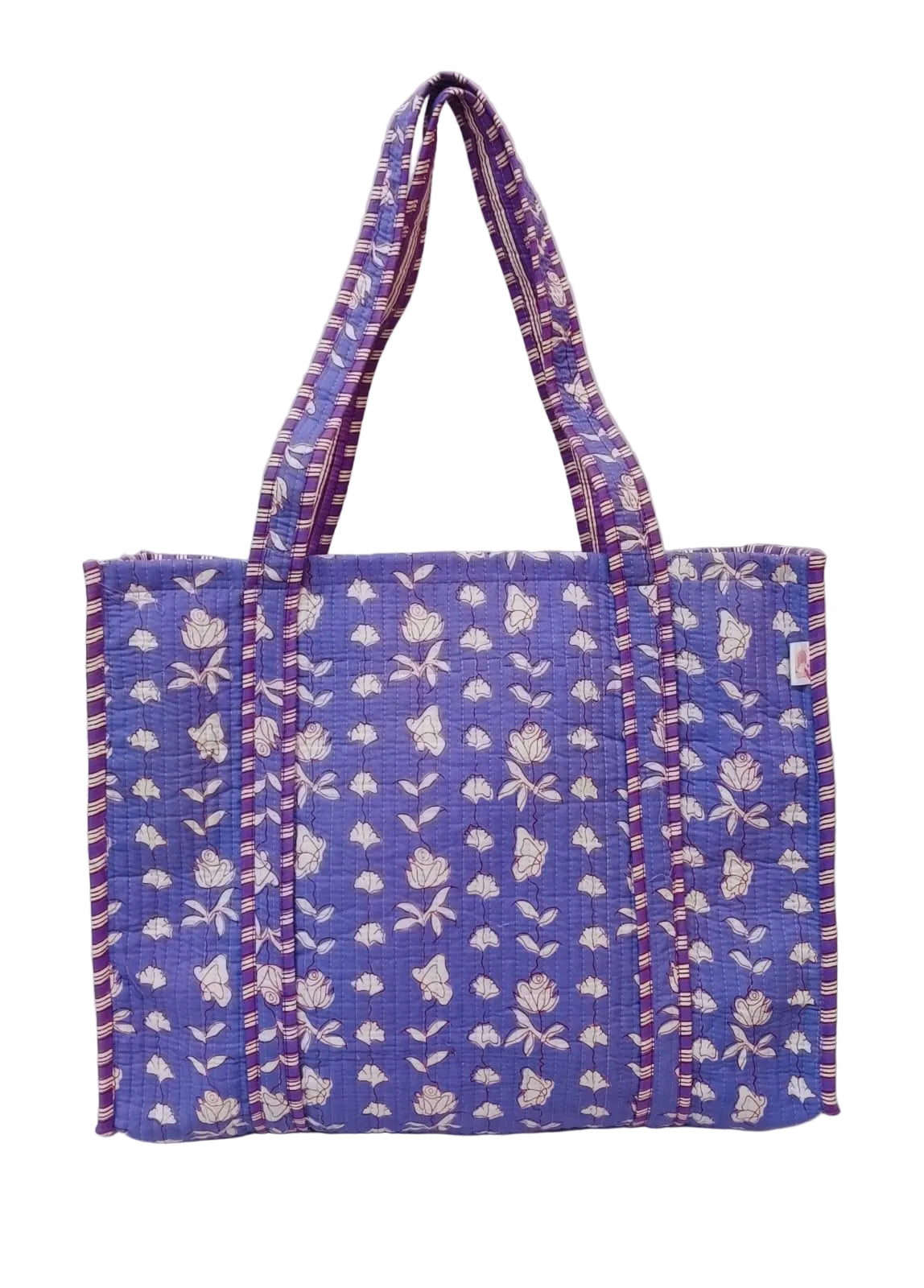 Handblock Printed Quilted Tote Bag without zip/button 17x18x 6 inches