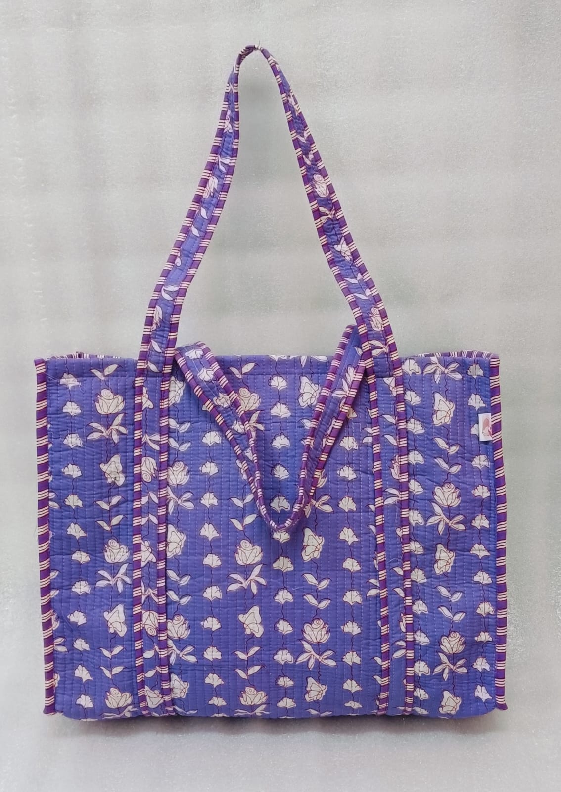 Handblock Printed Quilted Tote Bag without zip/button 17x18x 6 inches