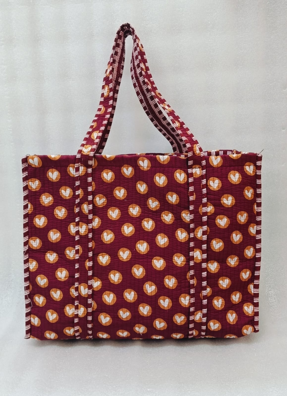 Handblock Printed Quilted Tote Bag without zip/button 17x18x 6 inches