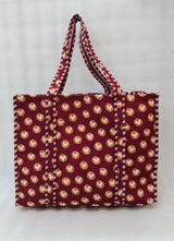 Handblock Printed Quilted Tote Bag without zip/button 17x18x 6 inches