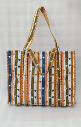 Handblock Printed Quilted Tote Bag without zip/button 17x18x 6 inches