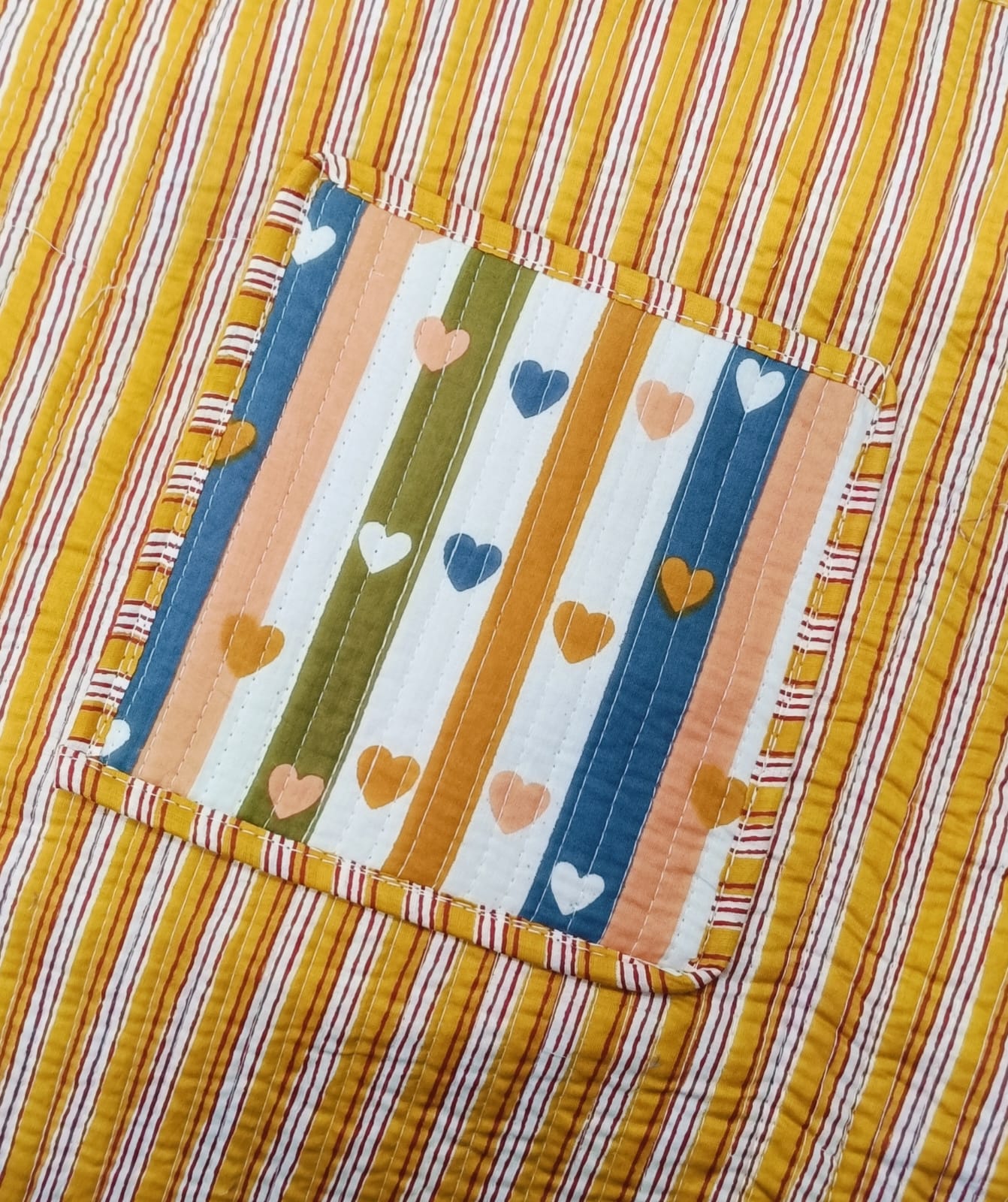 Handblock Printed Quilted Tote Bag without zip/button 17x18x 6 inches
