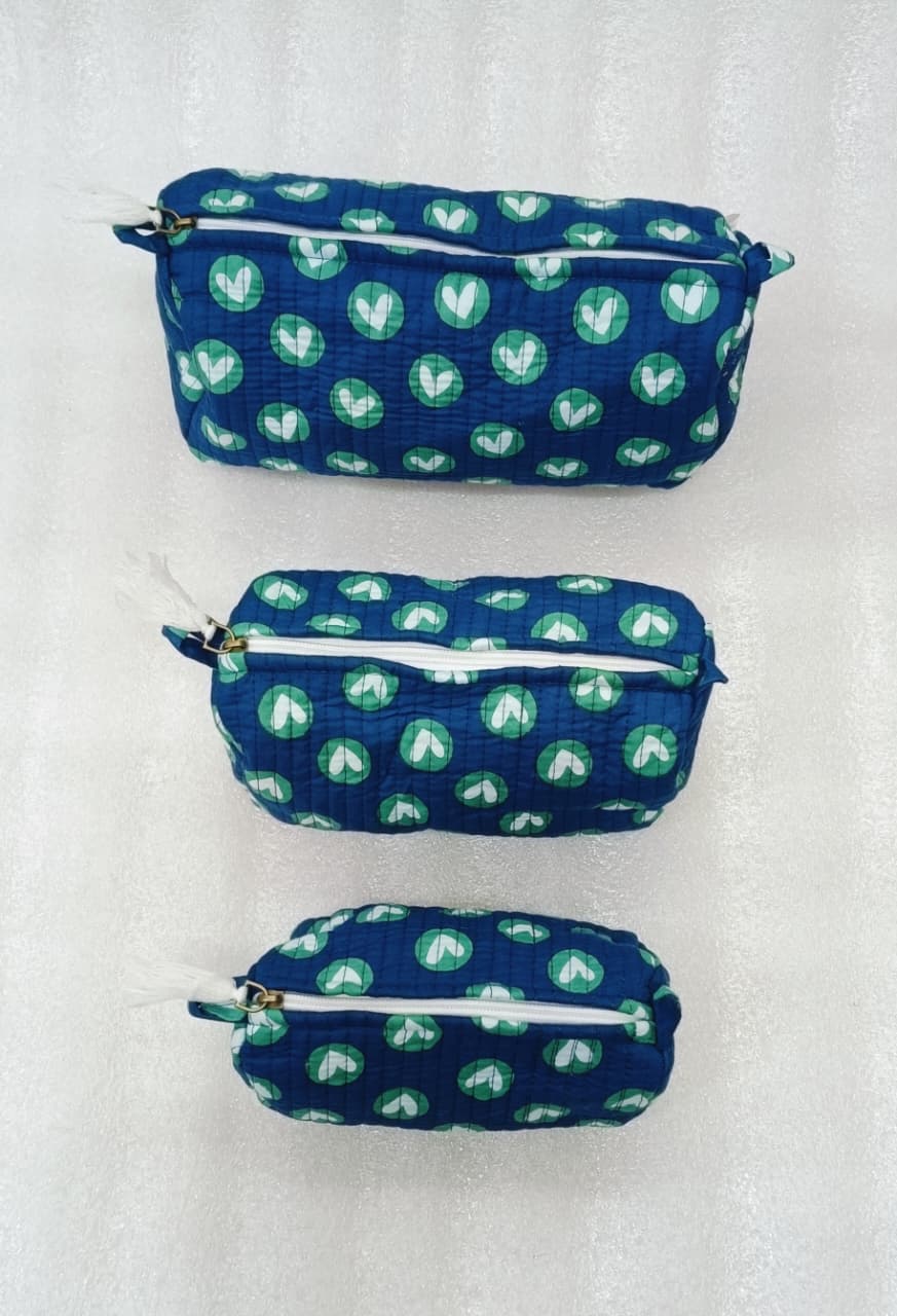 Set of 3 cosmetic bag/pouches with waterproof lining