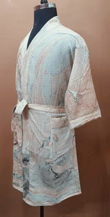 Unisex Marble Print Waffle Cotton Bathrobe- Free Size