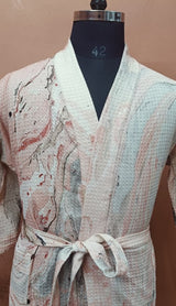 Unisex Marble Print Waffle Cotton Bathrobe- Free Size