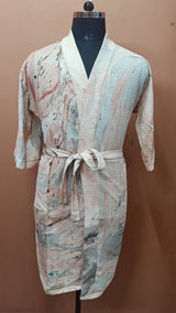 Unisex Marble Print Waffle Cotton Bathrobe- Free Size