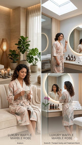 Unisex Marble Print Waffle Cotton Bathrobe- Free Size