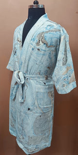 Unisex Marble Print Waffle Cotton Bathrobe- Free Size