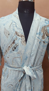 Unisex Marble Print Waffle Cotton Bathrobe- Free Size