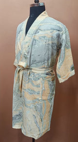 Unisex Marble Print Waffle Cotton Bathrobe- Free Size