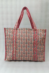 Handblock Printed Quilted Tote Bag without zip/button 17x18x 6 inches
