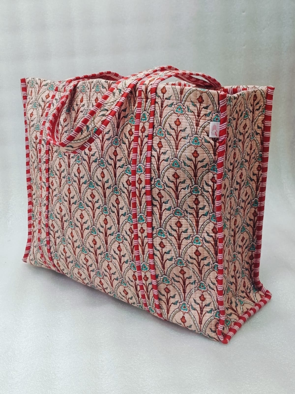 Handblock Printed Quilted Tote Bag without zip/button 17x18x 6 inches