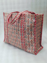 Handblock Printed Quilted Tote Bag without zip/button 17x18x 6 inches