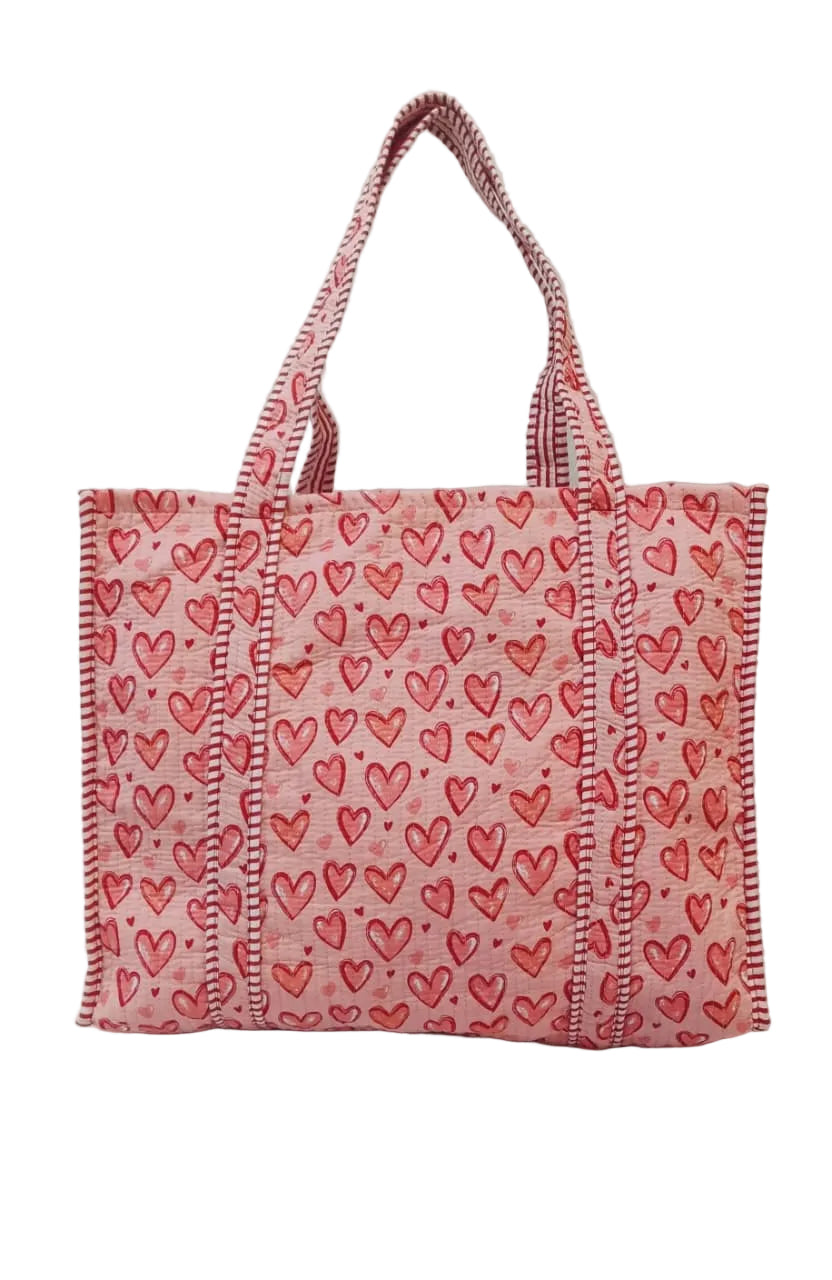 Handblock Printed Quilted Tote Bag without zip/button 17x18x 6 inches