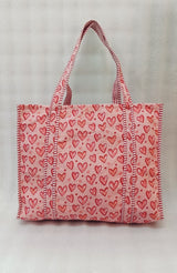 Handblock Printed Quilted Tote Bag without zip/button 17x18x 6 inches