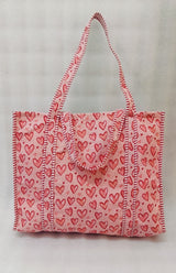 Handblock Printed Quilted Tote Bag without zip/button 17x18x 6 inches