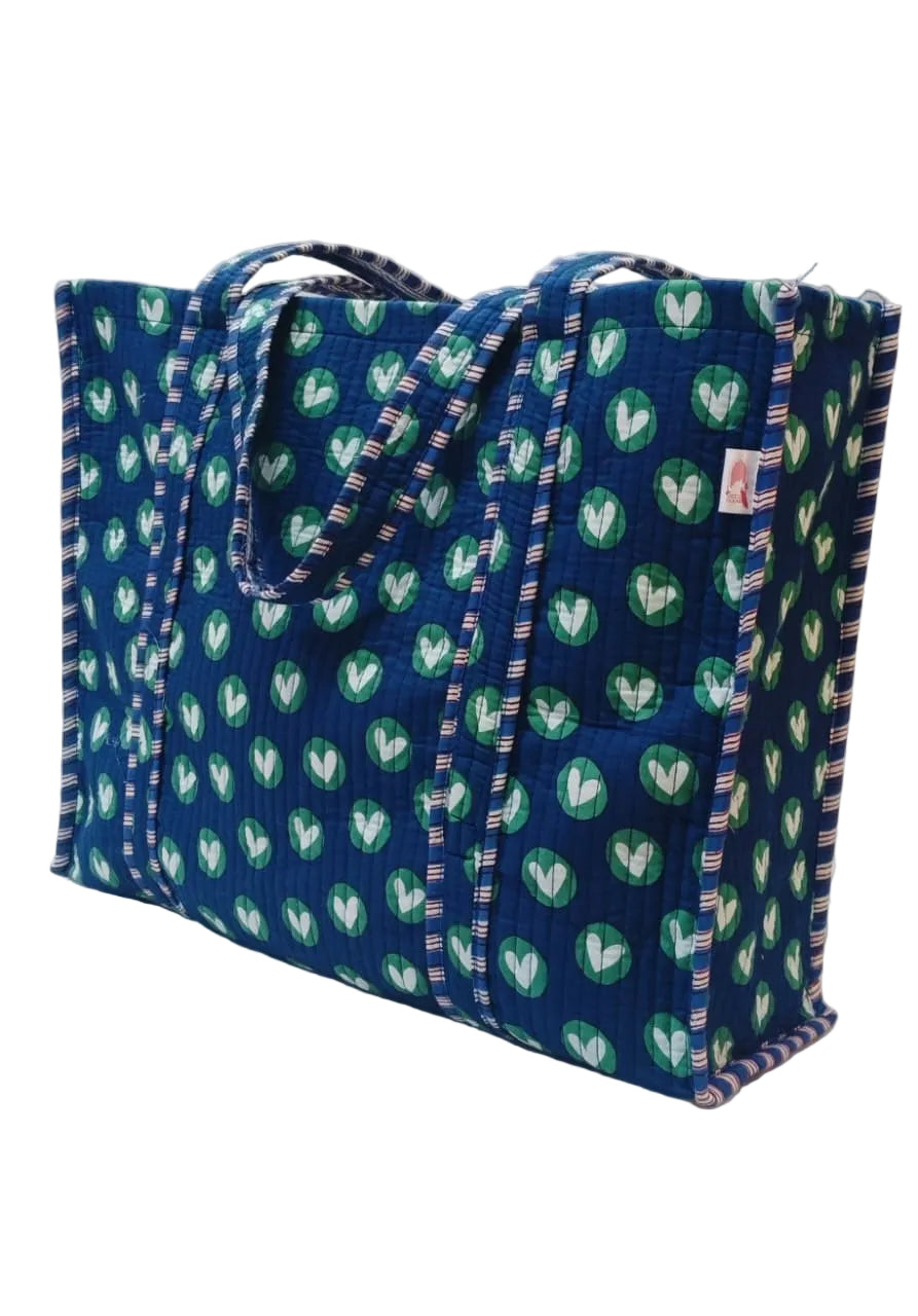 Handblock Printed Quilted Tote Bag without zip/button 17x18x 6 inches