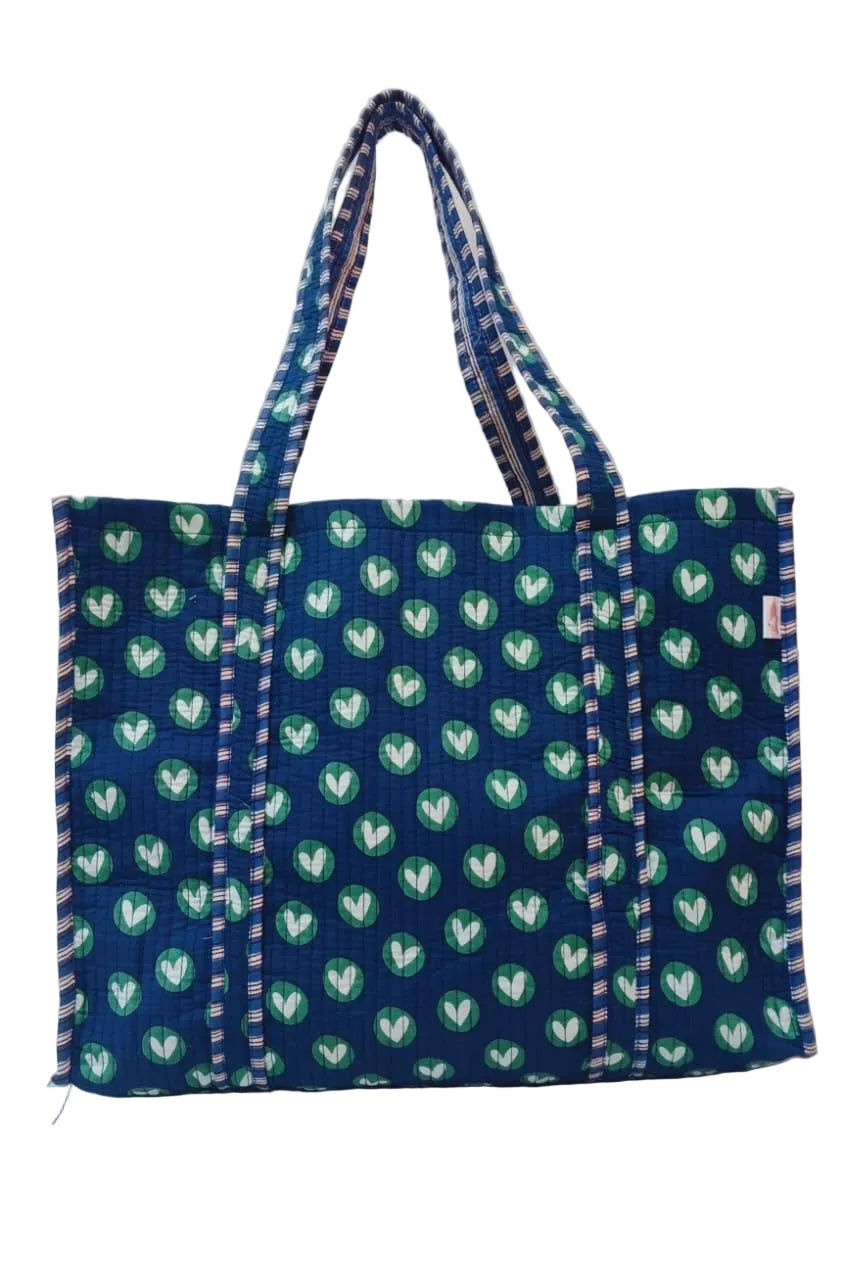 Handblock Printed Quilted Tote Bag without zip/button 17x18x 6 inches