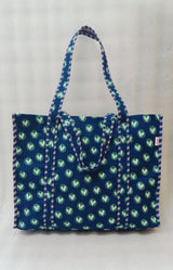Handblock Printed Quilted Tote Bag without zip/button 17x18x 6 inches
