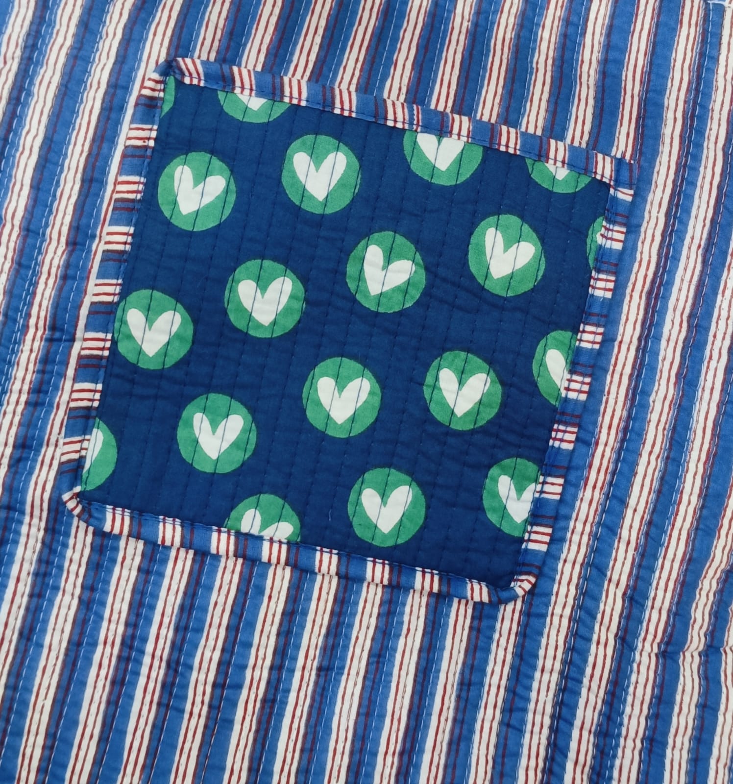 Handblock Printed Quilted Tote Bag without zip/button 17x18x 6 inches