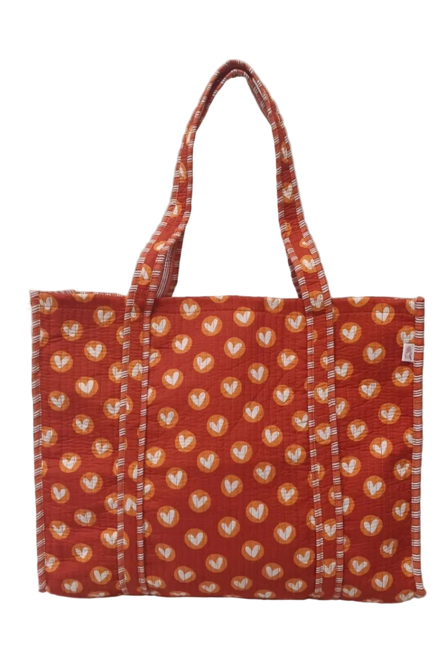 Handblock Printed Quilted Tote Bag without zip/button 17x18x 6 inches