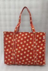 Handblock Printed Quilted Tote Bag without zip/button 17x18x 6 inches