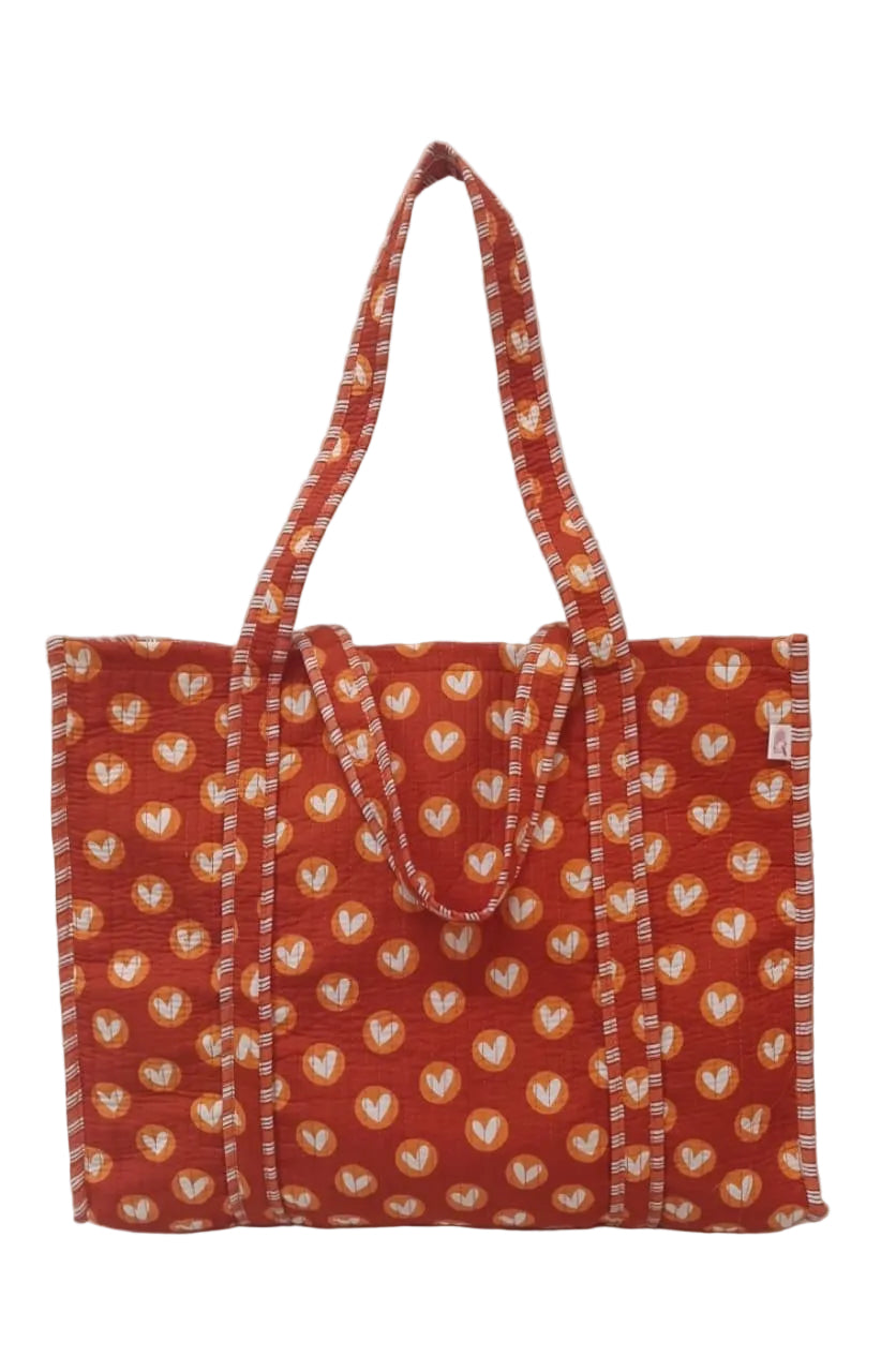 Handblock Printed Quilted Tote Bag without zip/button 17x18x 6 inches