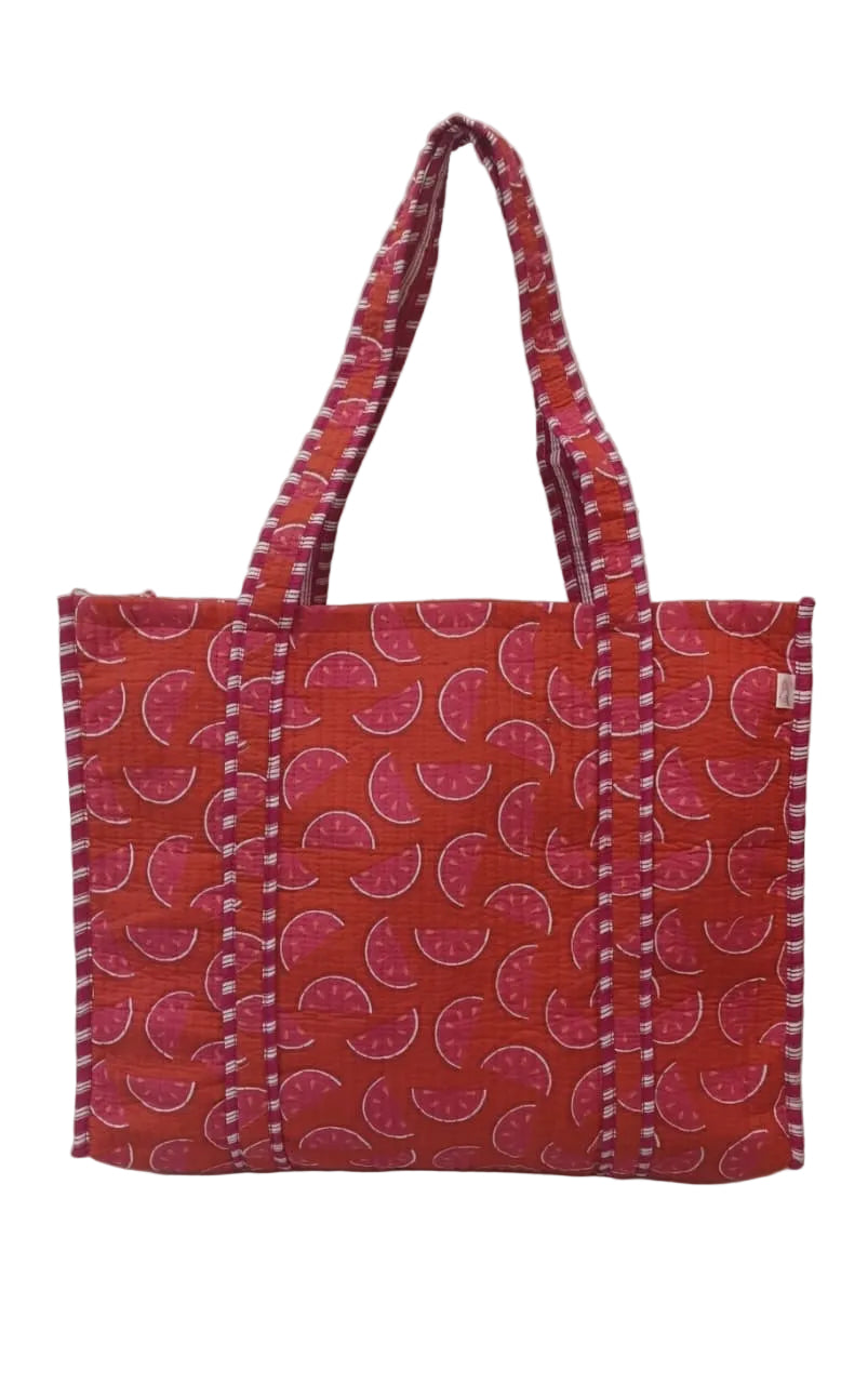 Handblock Printed Quilted Tote Bag without zip/button 17x18x 6 inches