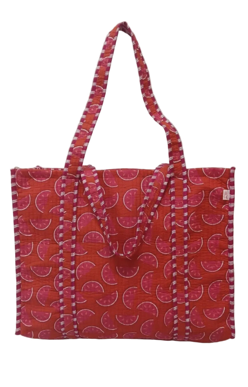 Handblock Printed Quilted Tote Bag without zip/button 17x18x 6 inches
