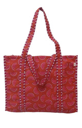 Handblock Printed Quilted Tote Bag without zip/button 17x18x 6 inches