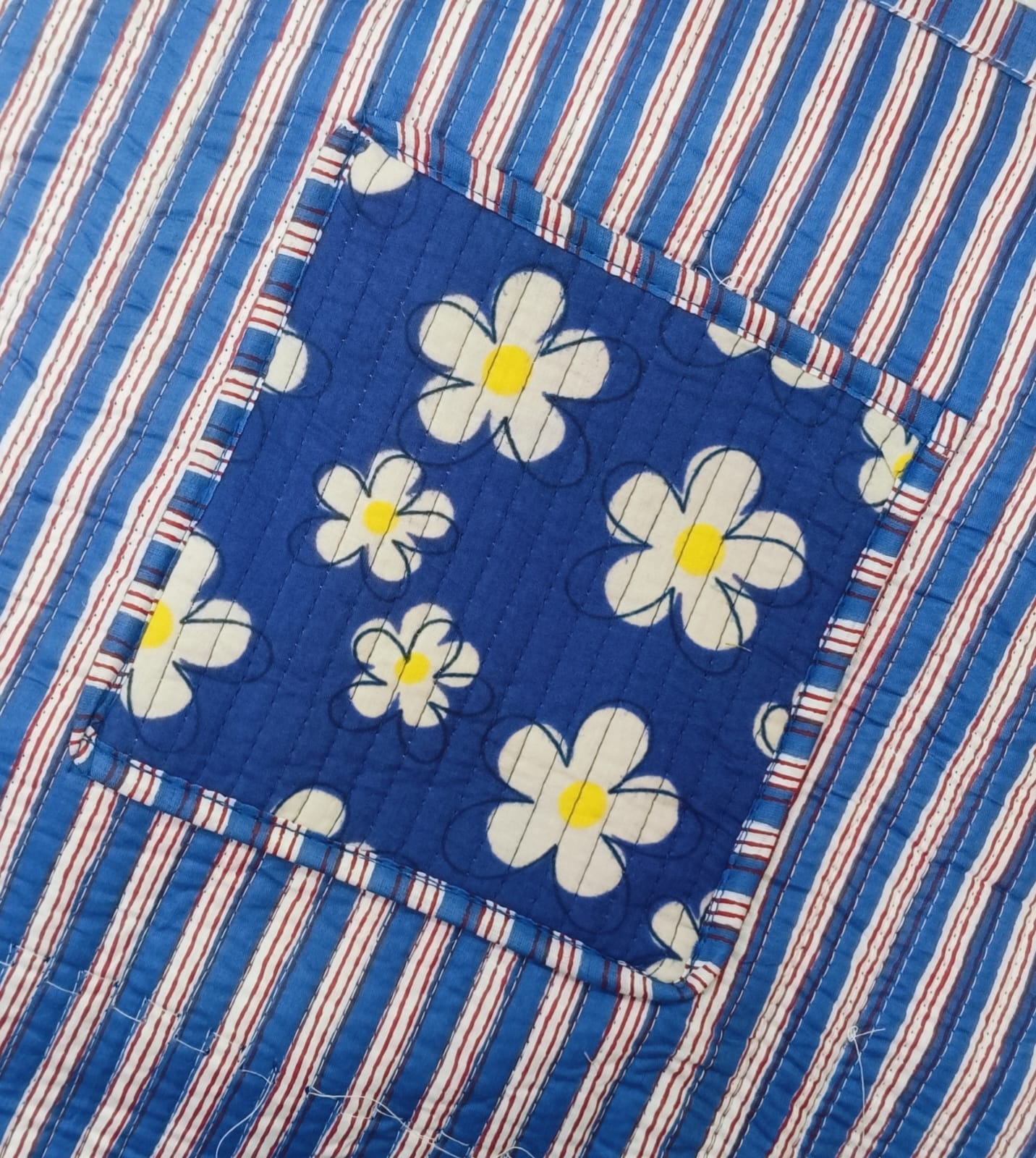 Handblock Printed Quilted Tote Bag without zip/button 17x18x 6 inches