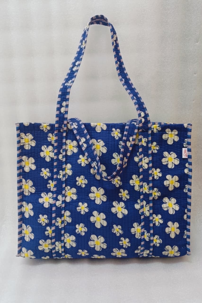 Handblock Printed Quilted Tote Bag without zip/button 17x18x 6 inches