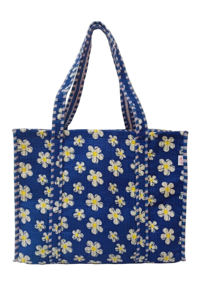 Handblock Printed Quilted Tote Bag without zip/button 17x18x 6 inches